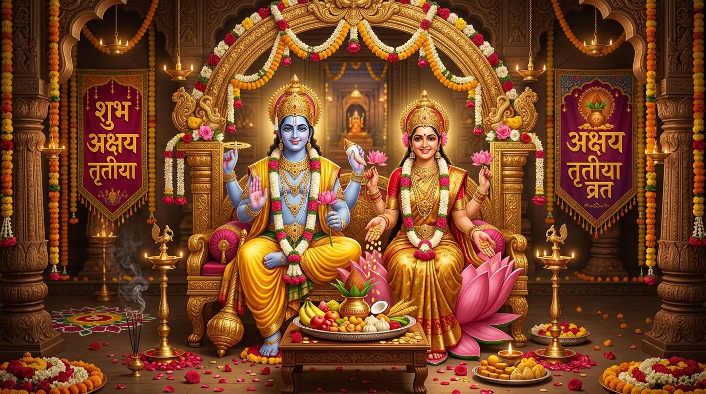 अक्षय तृतीया 2026 व्रत पूजा विधि और महत्व अक्षय तृतीया 2026 पर भगवान विष्णु और माता लक्ष्मी की पूजा