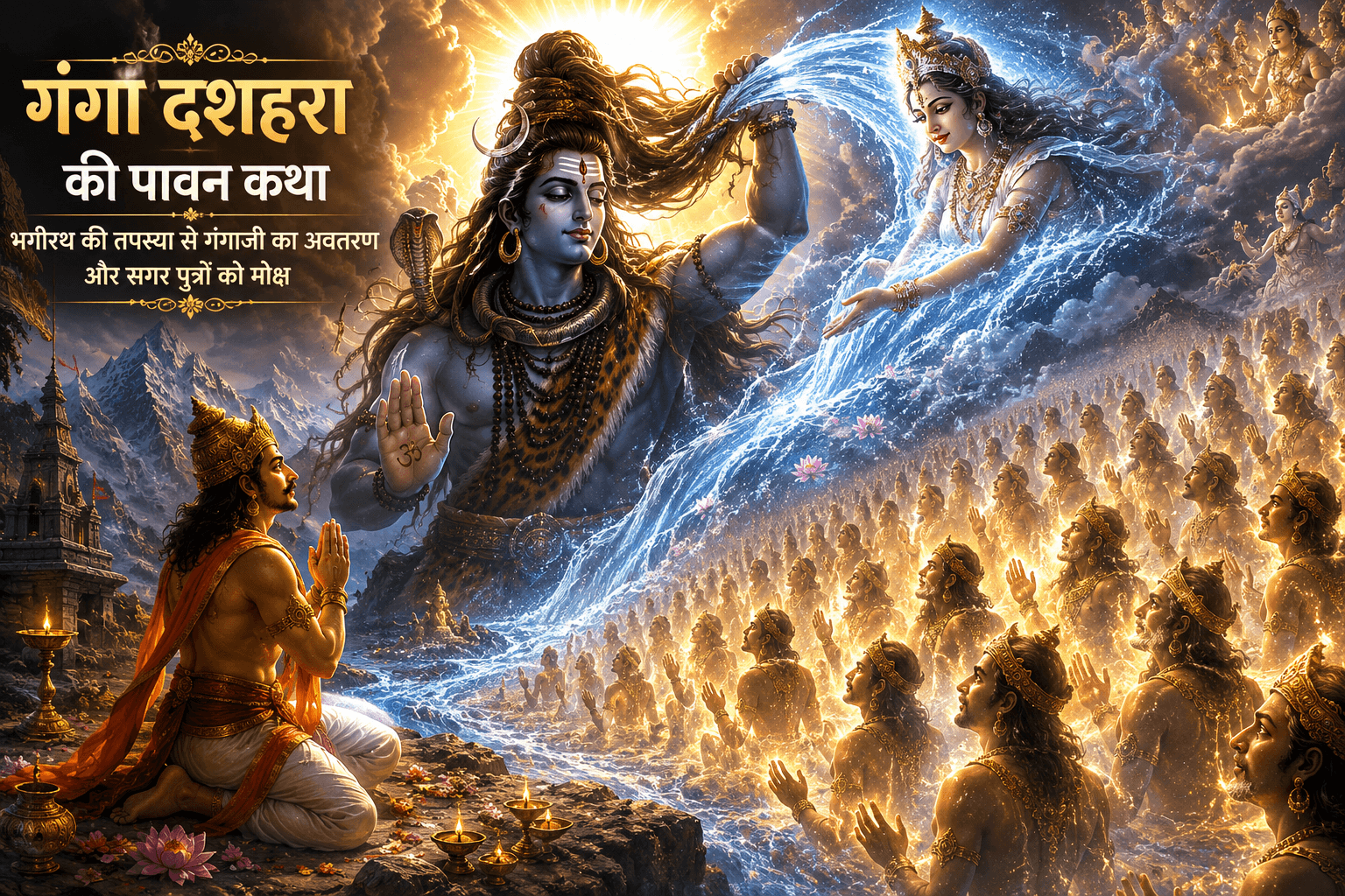 भगीरथ प्रयास - गंगा दशहरा की पौराणिक कथा राजा भगीरथ की तपस्या और माँ गंगा का पृथ्वी पर अवतरण - गंगा दशहरा कथा