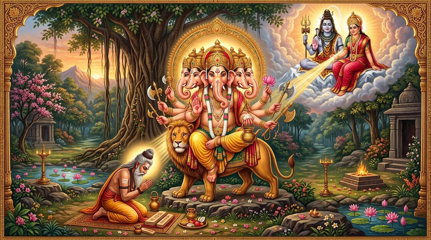 भगवान हेरम्ब गणेश, पंचमुखी सिंहवाहन, हेरम्ब संकष्टी चतुर्थी व्रत कथा