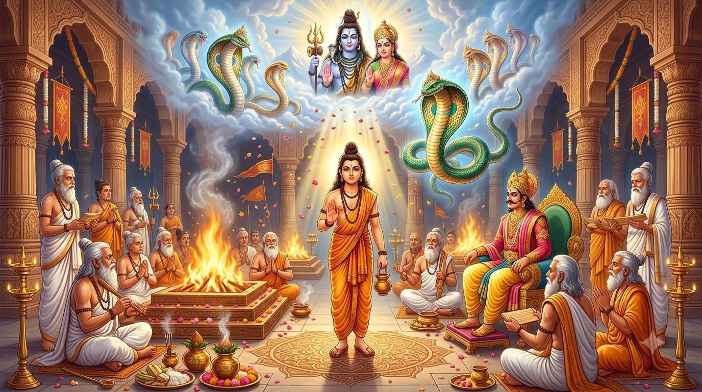 नाग पंचमी व्रत कथा, महाभारत आस्तीक पर्व की कथा नाग पंचमी व्रत कथा: बालक आस्तीक राजा जनमेजय के सर्प यज्ञ को रुकवाकर नागराज तक्षक और समस्त नाग जाति की रक्षा करते हुए